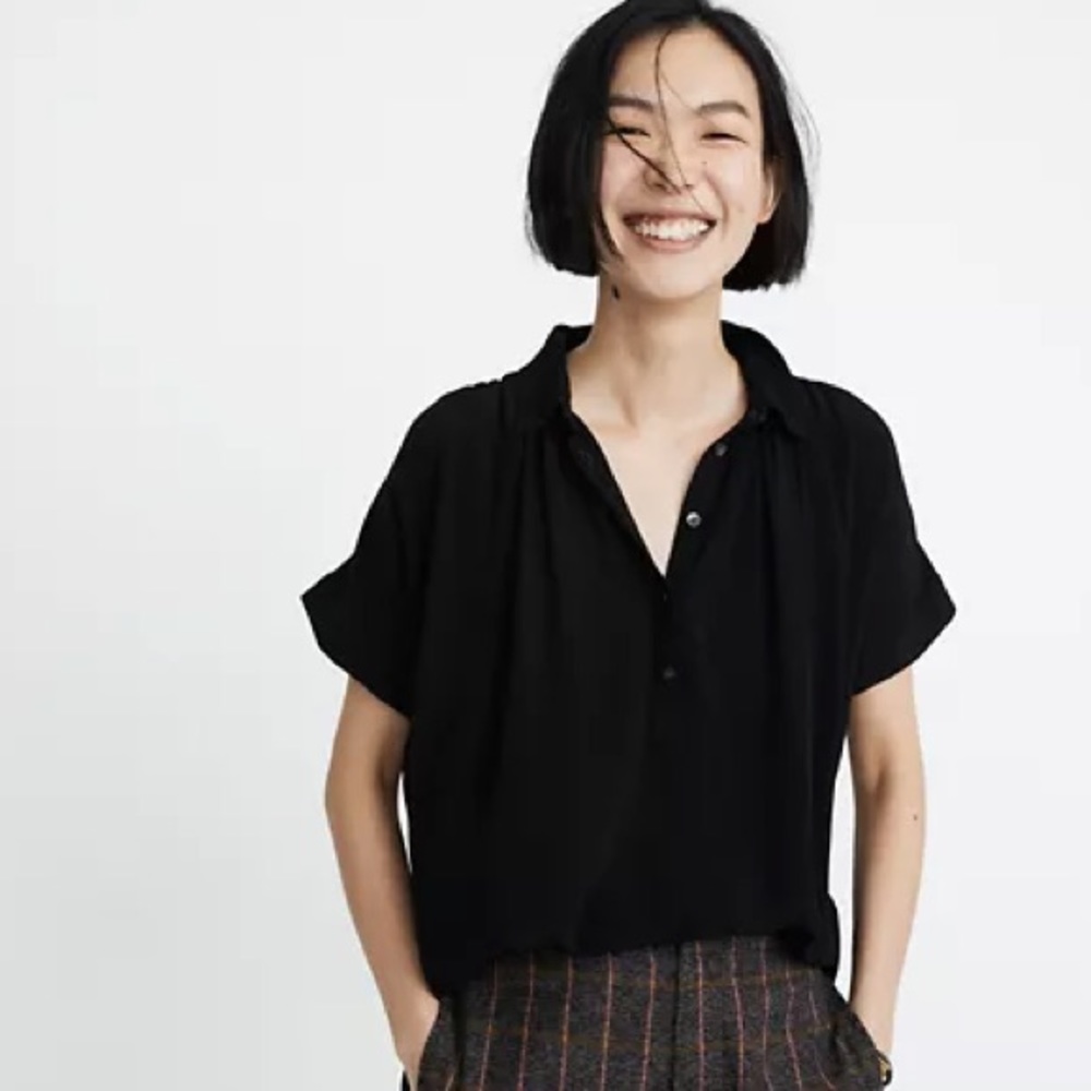 Madewell Central Drapey Crepe Popover Shirt Black